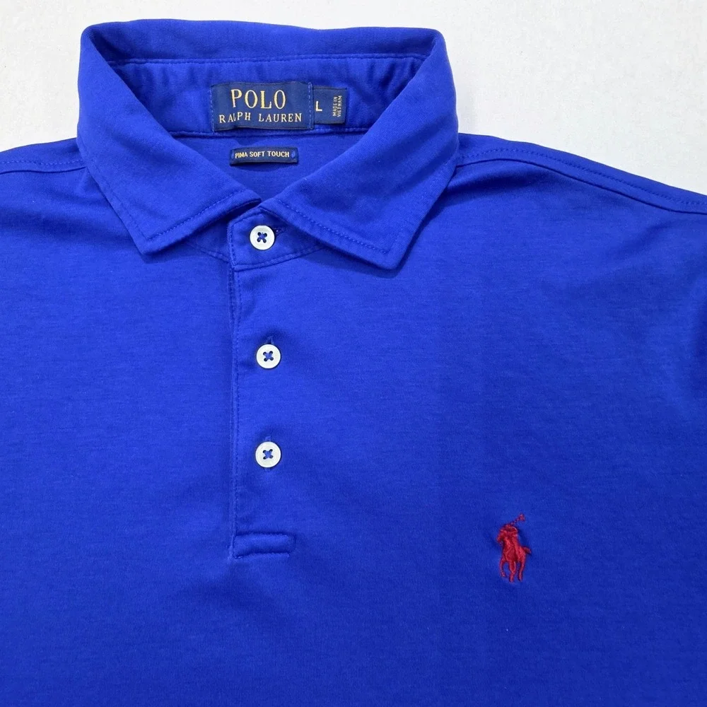 Polo Ralph Lauren Polo Shirt Men L Blue LIMITED USE Pima Soft Touch Athletic Fit